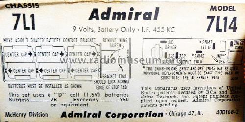 7L14 Ch=7L1; Admiral brand (ID = 1605011) Radio