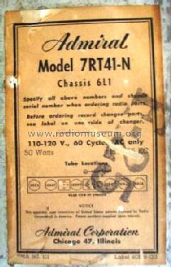 7RT41 Ch= 6L1; Admiral brand (ID = 125101) Radio