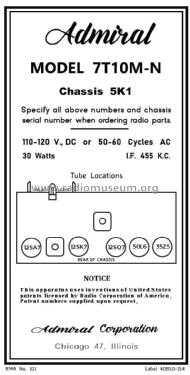 7T10 Ch= 5K1 ; Admiral brand (ID = 2783366) Radio