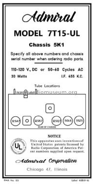 7T15 Ch= 5K1 ; Admiral brand (ID = 2783368) Radio