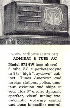 975-6W Ch= 6W; Admiral brand (ID = 1005310) Radio