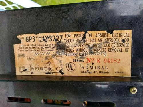 Y3227 Ch= 6P3; Admiral brand (ID = 3155183) Radio