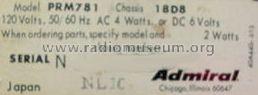 PRM781 Ch= 18D8; Admiral brand (ID = 581875) Radio