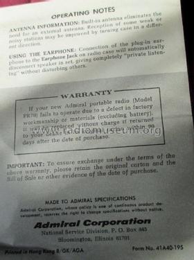 Solid State 6 Transistor PR 79; Admiral brand (ID = 1736137) Radio