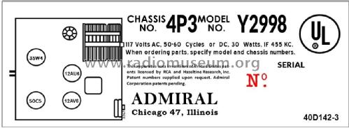 Y2998 'Avalon' Ch= 4P3; Admiral brand (ID = 2876402) Radio