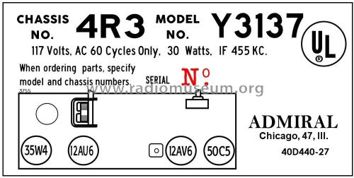 Y3137 'Chaperone' Ch= 4R3; Admiral brand (ID = 2865138) Radio