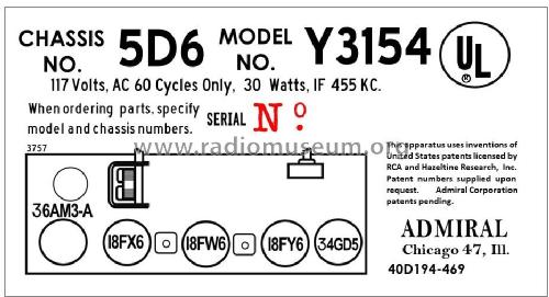 Y3154 'Capri' Ch= 5D6; Admiral brand (ID = 2851761) Radio
