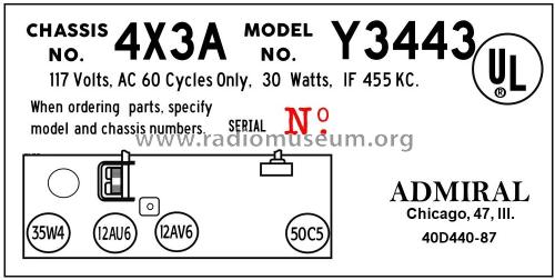 Y3443 'Skylark' Ch= 4X3A; Admiral brand (ID = 2865141) Radio