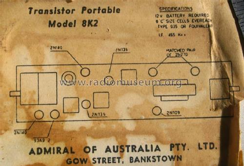 Transistor 8 8K2; Admiral of Australia (ID = 715218) Radio