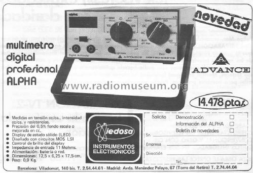 Digital Multimeter Alpha; Advance Electronics (ID = 937188) Equipment