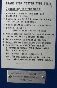 Transistor Tester CT472 T.TI/S TT1S; Advance Electronics (ID = 1097812) Equipment