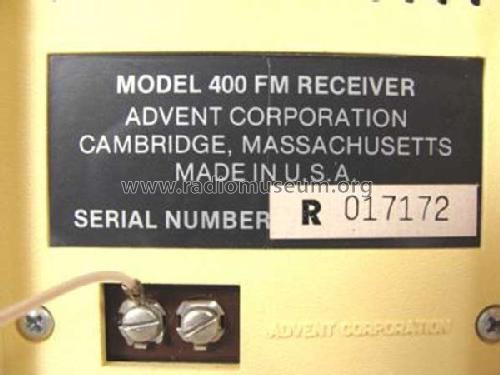 FM Receiver 400; Advent Corporation; (ID = 661484) Radio