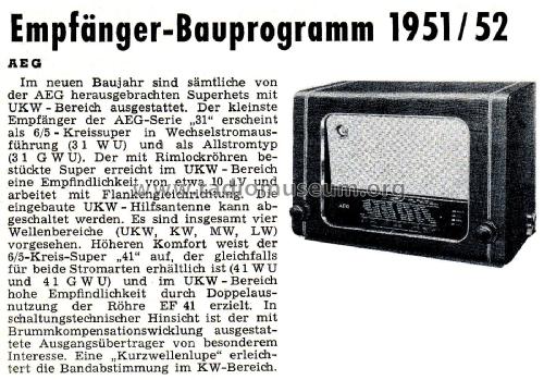 41WU; AEG Radios Allg. (ID = 2647016) Radio