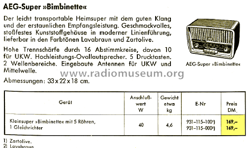 Bimbinette ; AEG Radios Allg. (ID = 1427070) Radio