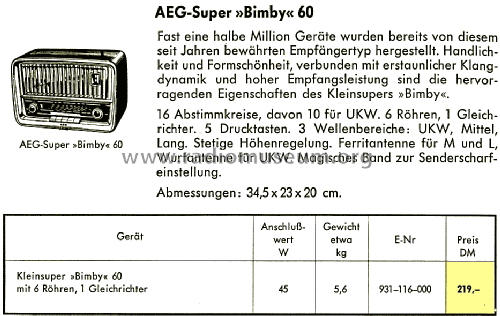 Bimby 60; AEG Radios Allg. (ID = 1427076) Radio