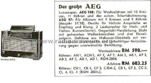 Der große AEG 108WK; AEG Radios Allg. (ID = 1382271) Radio