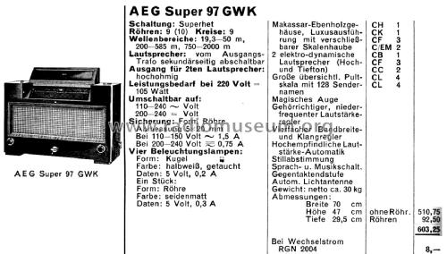 Der Große AEG 97GWK; AEG Radios Allg. (ID = 2803773) Radio