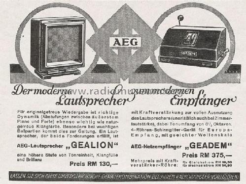 Geadem 1W ; AEG Radios Allg. (ID = 1795378) Radio