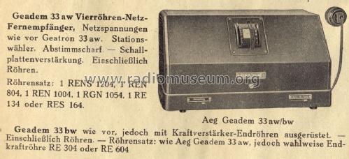 Geadem 33aw ; AEG Radios Allg. (ID = 1510473) Radio