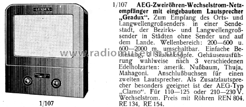 Geadux W; AEG Radios Allg. (ID = 2847709) Radio