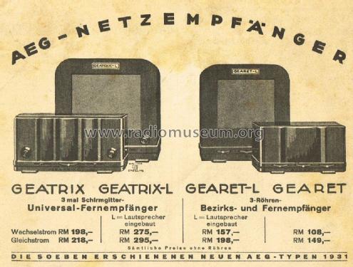 Gearet 31W; AEG Radios Allg. (ID = 1842572) Radio