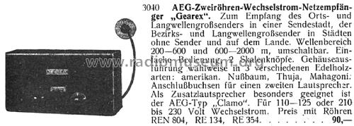 Gearex W; AEG Radios Allg. (ID = 2493013) Radio