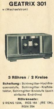 Geatrix 301W; AEG Radios Allg. (ID = 1273850) Radio