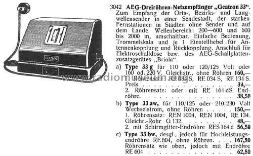Geatron 33aw ; AEG Radios Allg. (ID = 2493045) Radio