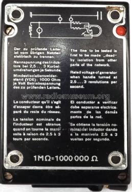 Taschen-Isolationsmesser mit Kurbelinduktor 250 V; AEG Radios Allg. (ID = 1305241) Equipment
