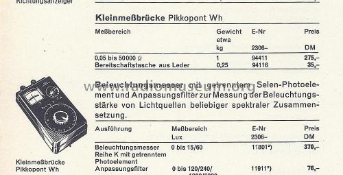 Kleinmeßbrücke Pikkopont Wh E-Nr. 2306-94411; AEG Radios Allg. (ID = 2951042) Ausrüstung