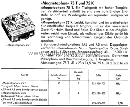 Magnetophon 75K-15; AEG Radios Allg. (ID = 1425945) R-Player