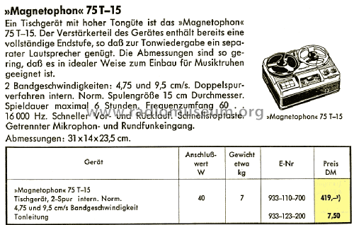 Magnetophon 75T-15; AEG Radios Allg. (ID = 1427187) Ton-Bild