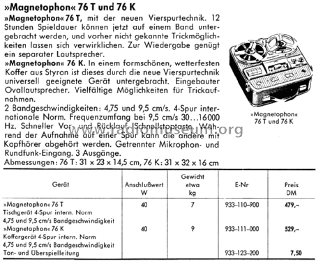 Magnetophon 76K; AEG Radios Allg. (ID = 1425961) R-Player