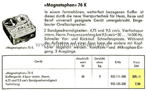 Magnetophon 76K; AEG Radios Allg. (ID = 1427198) Enrég.-R