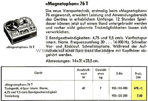 Magnetophon 76T; AEG Radios Allg. (ID = 1427193) R-Player