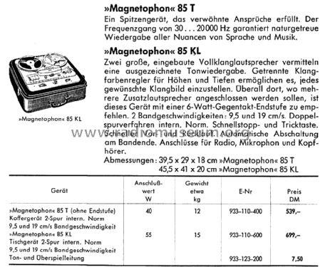 Magnetophon 85KL; AEG Radios Allg. (ID = 1425997) Reg-Riprod