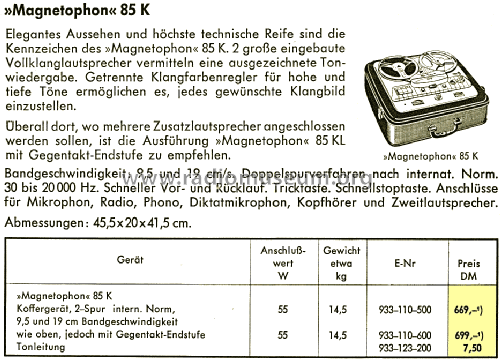 Magnetophon 85K; AEG Radios Allg. (ID = 1427219) R-Player