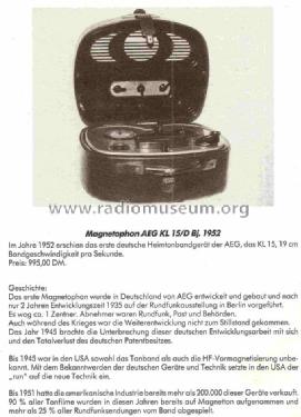 Magnetophon KL15; AEG Radios Allg. (ID = 781610) R-Player