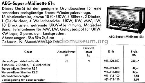 Midinette 61; AEG Radios Allg. (ID = 1425872) Radio