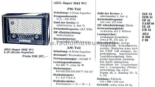 Super Wechselstrom 1042WU; AEG Radios Allg. (ID = 2567946) Radio