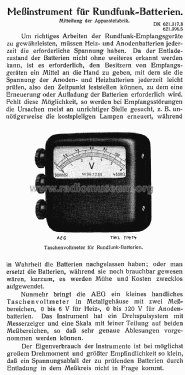 Taschenvoltmeter für Rundfunk-Batterien ; AEG Radios Allg. (ID = 1602740) Equipment