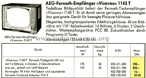 Visavox 1143T; AEG Radios Allg. (ID = 1427130) Televisión