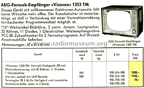 Visavox 1353TM; AEG Radios Allg. (ID = 1427142) Television