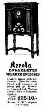 Aerola Consolette ; Aerola, A. Hall & Co (ID = 2055166) Radio