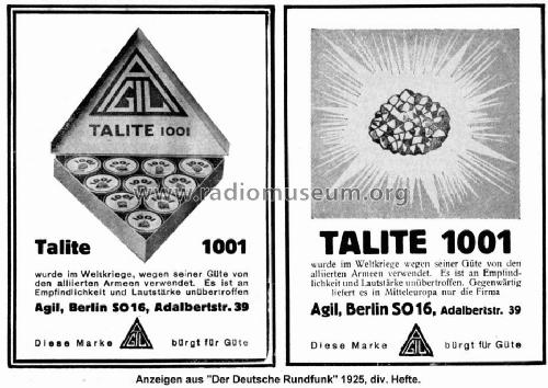 Detektor-Kristall Talite 1001; Agil, Technische (ID = 1308742) Radio part