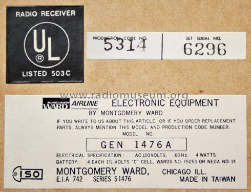 Airline GEN 1476A; Montgomery Ward & Co (ID = 1890632) Radio