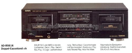 Stereo Cassette Deck AD-WX616; Aiwa Co. Ltd.; Tokyo (ID = 580801) Reg-Riprod