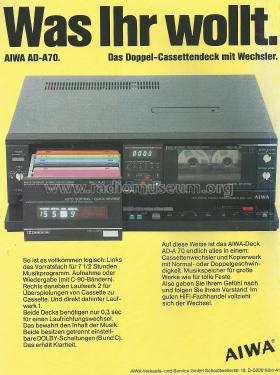 Auto Sorting System Stereo Cassette Deck AD-A70; Aiwa Co. Ltd.; Tokyo (ID = 2808940) Ton-Bild