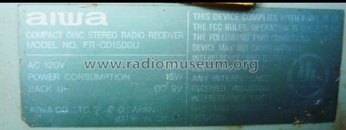 Compact Disc Stereo Radio Receiver FR-CD1500U; Aiwa Co. Ltd.; Tokyo (ID = 1829159) Radio