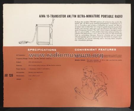 10 Transistor AM/FM Ultra-Miniature radio AR-128; Aiwa Co. Ltd.; Tokyo (ID = 2291747) Radio